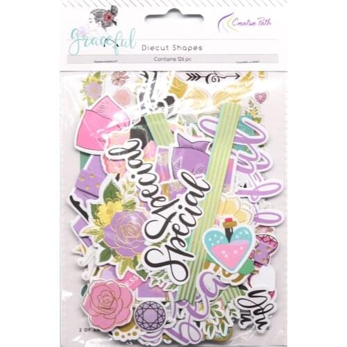 Creative Path 126pcs Printed Paper Diecuts Embellishments Ephemera Shapes Foil Design Scrapbooking Cardmaking Journal Decoration