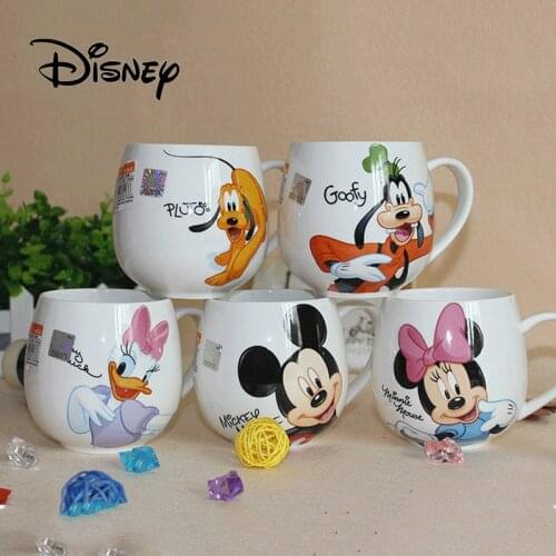 Hot Disney Children 400ML Meter Mouse Ceramic Cup Cartoon Pattern Donald Duck Goofy Pluto Lady Mens Cup Office Coffee Milk Cups