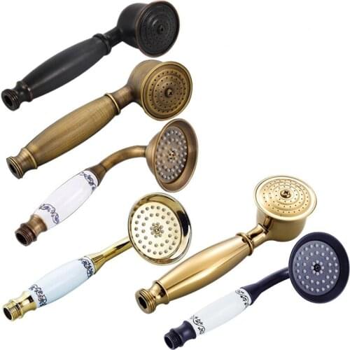 European Phone Handle Shower Head Antique Bathroom Faucet Water Mixing Valve Copper Gold Bathtub Faucet Shower Set Wall Mounted