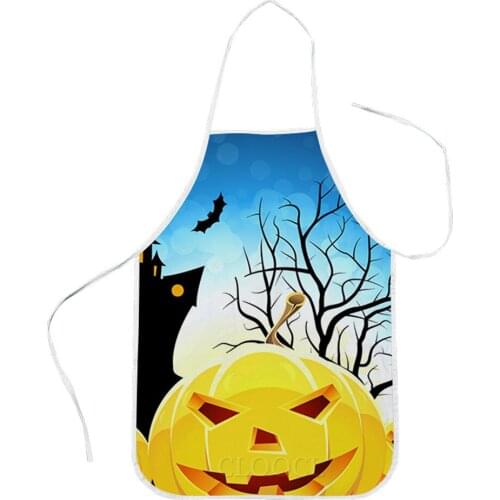 CLOOCL Halloween Theme Apron Castle Moon Dead Tree 3D Printed Polyester Lacing Aprons for Men Women Festival Party Home Textile