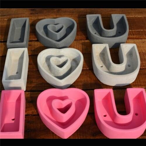 Silica gel mold I Love you Letter succulent plants flower pot silicone mold concrete mould Cement vase mould home crafts