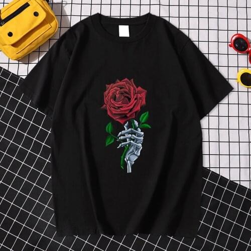Skeleton Hand Red Rose Flower Prints Men Tshirt Style S-Xxxl T-Shirt Fashion Casual T Shirts Simplicity Comfortable Mens Top