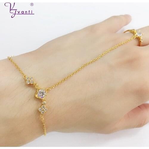 Kfvanfi Simple Design Zircon Gold Chain Womens Bracelet Bangle Hand Harness Bracelet Jewelry For Women