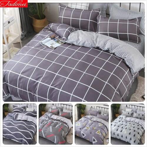 Gray Stripe Plaid Duvet Cover 3/4 pcs Bedding Set Couple Big Size Bed Linen Full King Queen Quilt Comforter Case Cotton Bedlinen