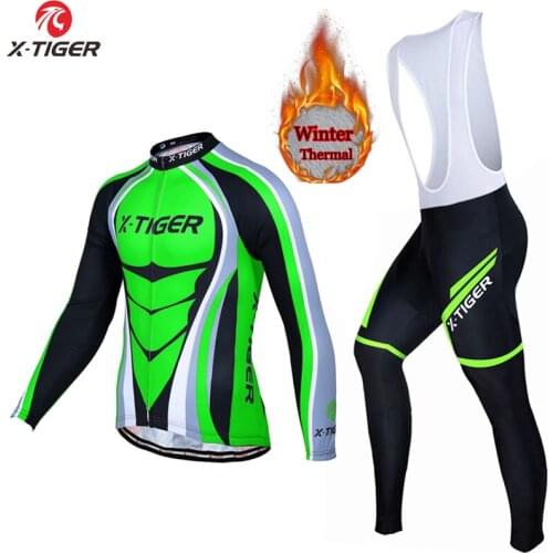 X-TIGER Winter Thermal Fleece Cycling Jerseys Set Long Sleeve Bicycle Jerseys Suit Cycling Bike Cycling Clothing For Mans