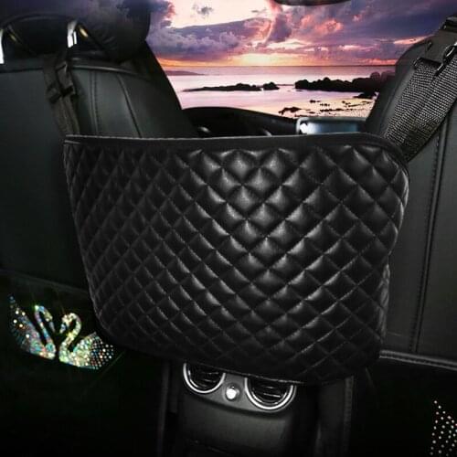 Leather Car Seat Middle Storage Net Pocket Back Row Hanging Bag Handbag Books Water Cup Phone Holder Organizer Accessories