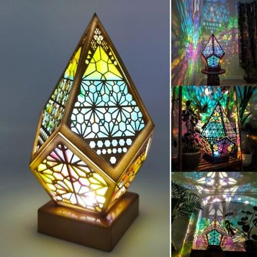 Creative Night Light Wooden Bohemian Style Projector Light Romantic Star Desk Lamp Colorful Projection Hollow Art Crafts Gifts