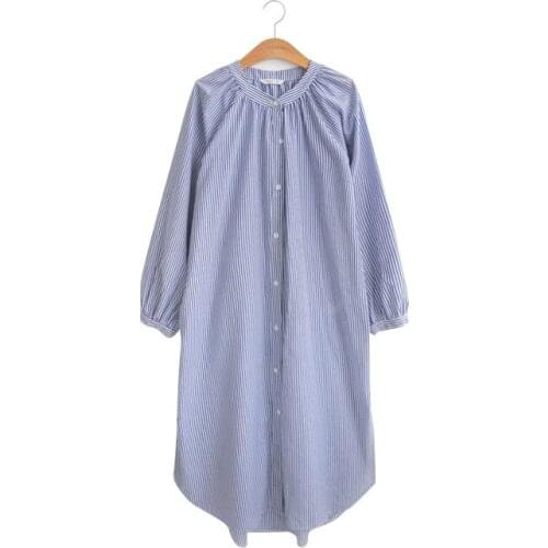 LucaLucky 2021 Long Blue Striped Blouses Dresses Teenage Girls Cotton Preppy Style Dress Kids Spring Children Casual Clothing