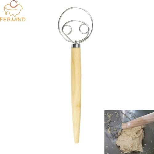 Best Wooden Hand Danish/Dough Whisk Stainless Steel Doutch Dough Whisk Kichen Cooking Whisks Utensil Egg Beater Pastry Tool 074