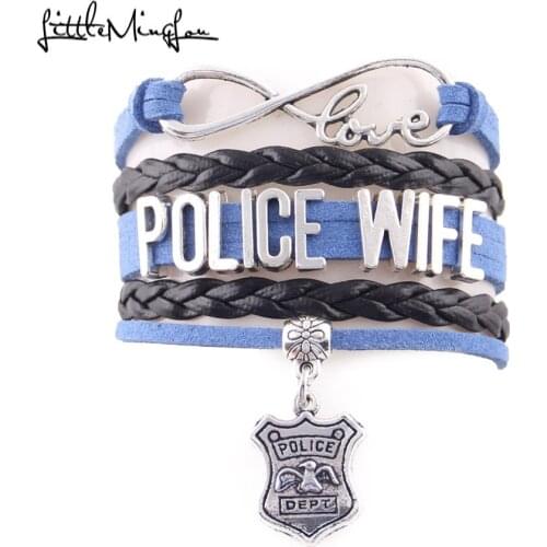 Little Minglou Infinity Love Police Wife bracelet police dept charm leather wrap men bracelets & bangles for women jewelry