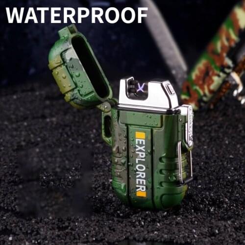 Outdoor multifunctional double arc lighter plasma windproof and waterproof camping USB cigarette lighter mens smoking gadget