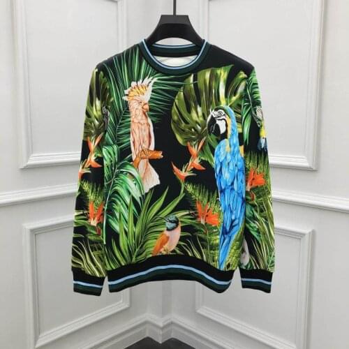 Hot Fashion Birds print Mens casual sweatshirts High Quality Cotton men O-neck Hoodie Tops C522