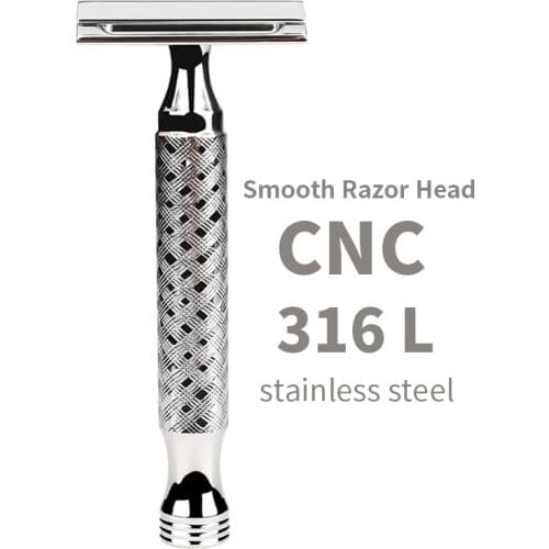 CNC 316L Stainless Steel Mens Manual Classic Hand Polished Double Edge Safety Razor Smooth Head Waterproof and Rustproof