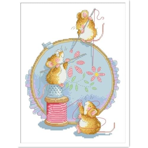 Mice embroider cross stitch kits mouse package 18ct 14ct 11ct cloth silk cotton thread embroidery DIY handmade needlework