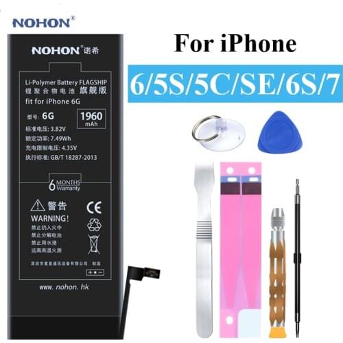 Nohon Battery For iPhone 6 6G 5S 5C SE 6S 7 iPhone5s iPhone5c iPhoneSE iPhone6 iPhone7 Replacement Phone Lithium Batteries+Tools