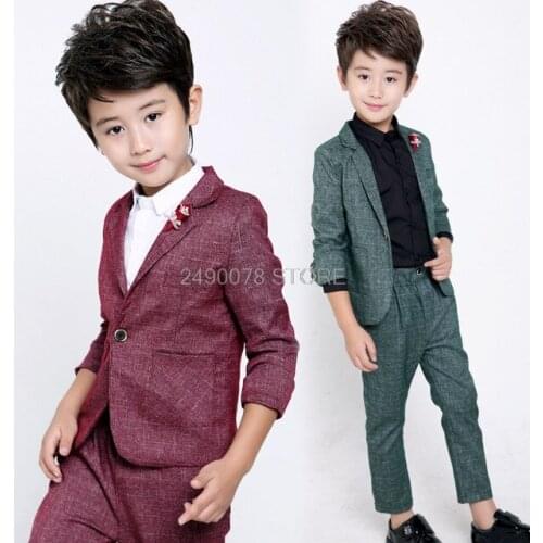 2020 New child blazer Jacket +Pants 2Pcs Formal suit School Boys slim and beautiful Wedding Birthday Party wear sets 2- 10 years