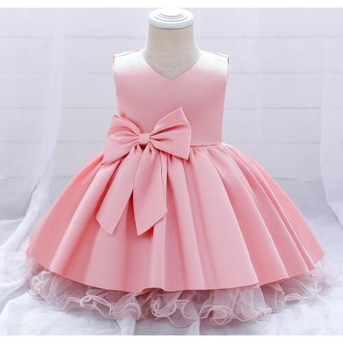 2021 New Summer Satin Party Dress for Infant Girls Wedding Dresses Tutu Princess Baby Girl Dress 3 Months To 5 Years Old