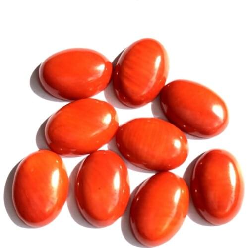 Wholesale 5pcs/lot Natural Orange Red Coral Bead Cabochon Jewelry Ring Face 10x14mm Oval Gem stone Beads Cabochons