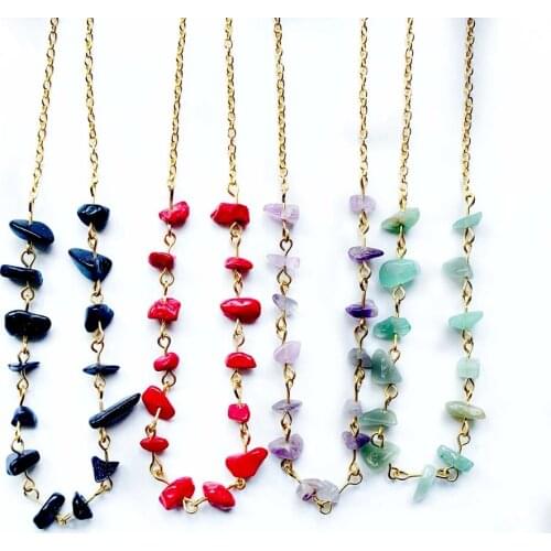 Bhuann Red Coral Necklace Pendant Necklace Blue Sandstone Green Aventurine Purple Crystal Beads Necklace Long Chain Gold 1pc