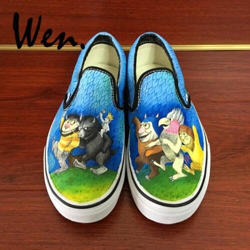 Wen Design Custom Where The Wild Things Are Slip On Hand Painted Canvas Sneakers Unisex Skateboarding Shoes for Birthday Gifts