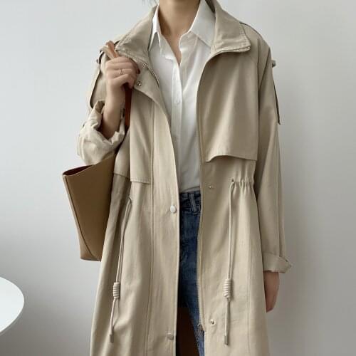 2020 Color Material Vintage Long Trench Femme Loose Women Oversized Coat Casaco Abrigo Streetwear