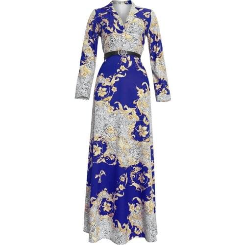 African Maxi Shirt Dress Women Turn Down Collar Full Sleeve Robes 2021 New Fashion Print Elegant African Party Vestidos Dresses