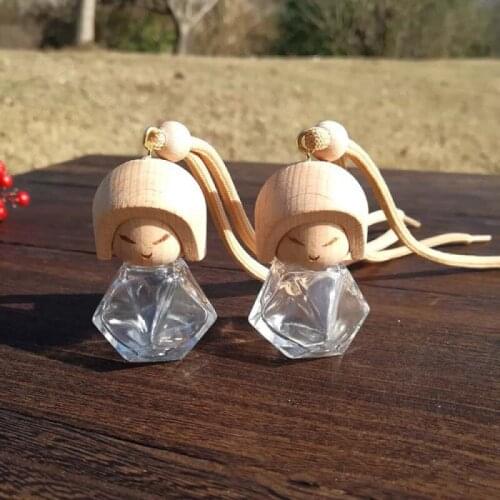 Car pendant perfume empty bottle car hanging wooden art cute doll jewelry car interior accessories decoration