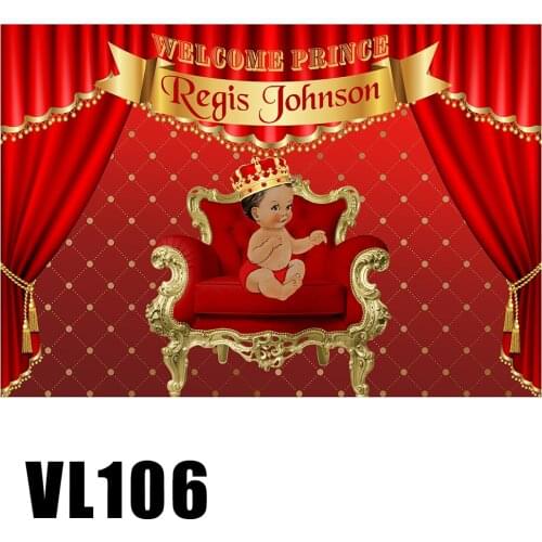 Custom Boy Baby Shower Poster Welcome Prince Backdrop Royal Red Golden Photo Portrait Background Cake Table Wallpaper Decoration