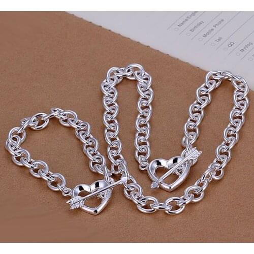 S050 925 Hot Selling Silver Color Jewelry Sets For Women Fashion Jewelry Set Arrow Through Heart S050 /aivajaca Aunajlua