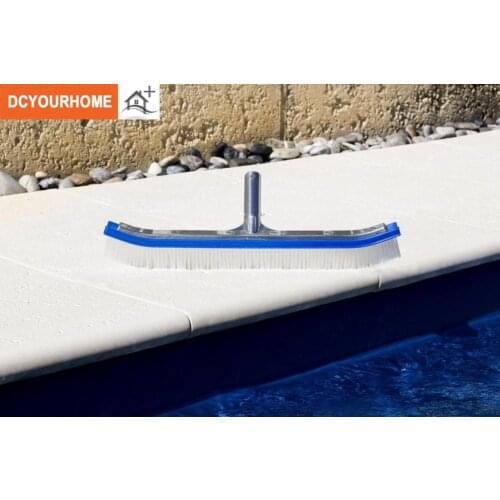 18\ Pool Brush (Curved) with Aluminum Back and Handle-Nylon Bristles-Blue Brush Body Metal Pool Broom Tool