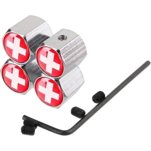 Swiss Flag Car Wheel Tire Valve Stems Caps AntiTheft Cover For Volkswagen Skoda Mercedes Benz BMW Audi Citroen Renault Opel Ford