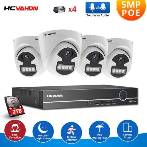 4CH 5MP Home Security NVR POE CCTV Camera System Hi3516EV300 4MP Two-way Audio Outdoor Color Night Vision Video Surveillance Kit