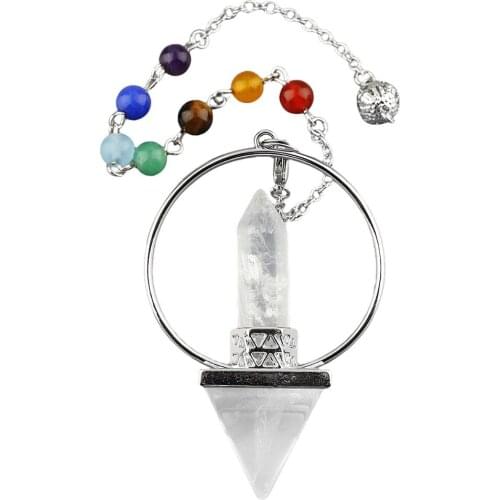 SUNYIK Rock Quartz Pyramid Pendulum with 7 Chakra Chain,Dowsing Reiki Healing Crystal Spiritual Energy Generator