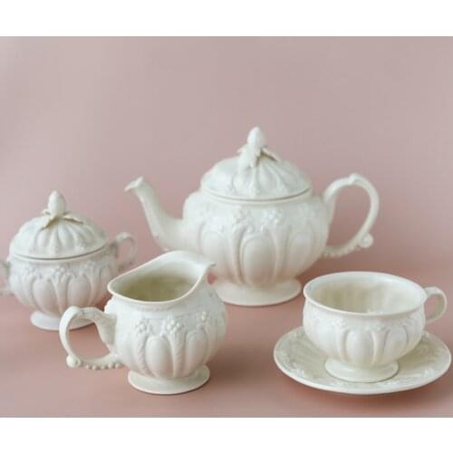Wedding European retro cream berry leaves three dimensional flower teapot coffee cup milk sugar pot