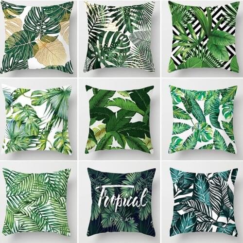 Tropical Plants Pillowcases Green Leaves Cushion Cover Decorative Throw Pillow Case Funda Cojines 45x45 Kussensloop Decor