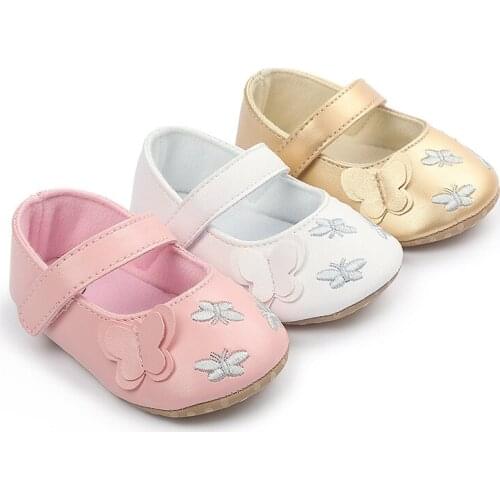 2021 New Spring Autumn First Walkers Toddler Baby Girls Butterfly Shoes PU Leather Shoes Soft Sole Crib Shoes 0-18M