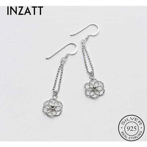 INZATT Trendy Hollow Flower Dangle Drop Earrings Light beads Tassel 925 Sterling Silver For women Wedding Fashion Jewelry Gift