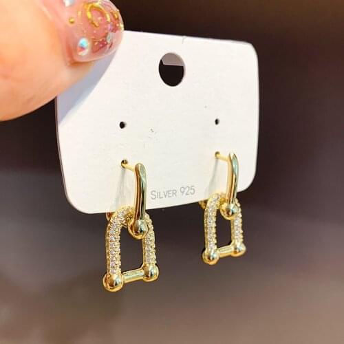 VERSSE Luxury CZ Crystal Chain Link Drop Earrings Gold Color Cubic Zircon Earrings Women Party Jewelry