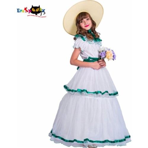 Southern Belle Layer White Princess Dress With Hat 2018 Elegant Long Birthday Party Dresses For Girl Halloween Costume Cosplay
