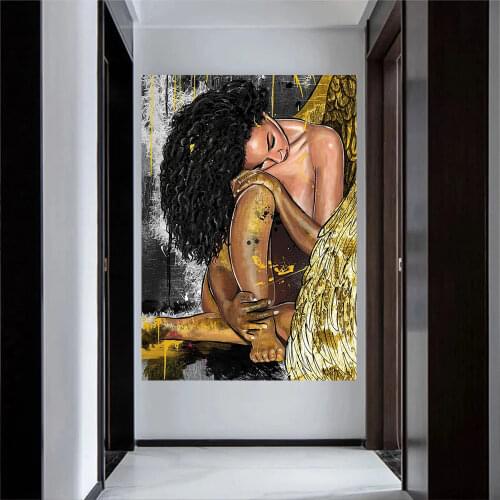 Resting Golden Elegant Girl Canvas Painting Wall Art Sexy Graffiti Woman Poster And Prints Decorative Pictures For Living Room
