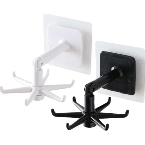 1pcs Punch-free Hook Up With Stickers Wall Mounted 360° Rotating Coat Hanger Bath Hook Kitchen Accessories