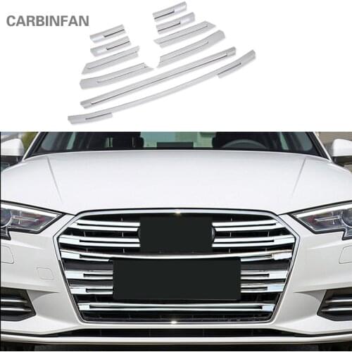 10PCS/SET ABS Chrome Car Front Air Grille Trim Strips For Audi A3 2017 Auto Bumper Decorative Sequins Sticker Car Styling C641