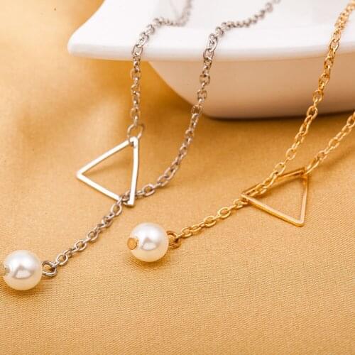10 piece/lot Women Pearls Necklace Gold Sliver Chain Triangle Pendants Statement Charm Choker Vintage Jewelry