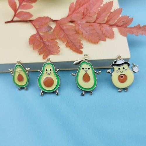 10pcs/bag Funny Dancing Avocado Charm Pendant Gold Tone Metal Enamel Charms For DIY Hair Earring Jewelry Making Accessories