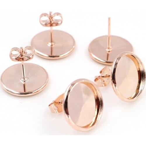 12mm 10pcs Rose Gold Color Plated Earring Studs,Earrings Blank/Base,Fit 12mm Glass Cabochons,Buttons;Earring Bezels (L4-13)