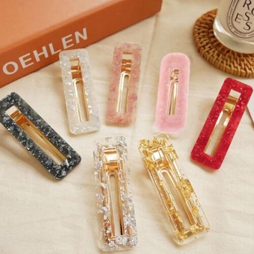 14 Styles Women Girls Acrylic Fantasy Side Hair Clips Hollow Geometric Rectangle Shape Duckbill Hairgrips Glitter Tinfoil