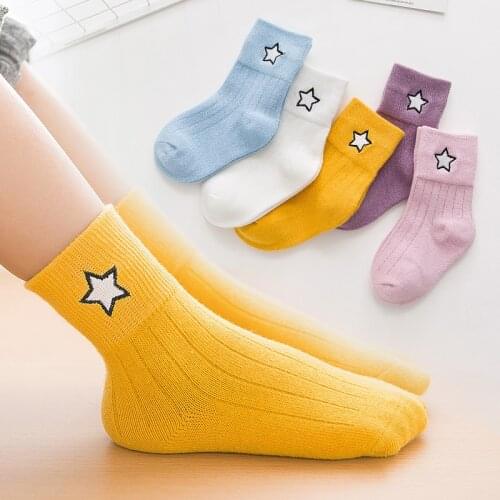 2020 New Spring Children Socks Cotton Fashion Stars Sport Boys Girls Socks 1-12 Year Kids Socks 5 pairs / lot
