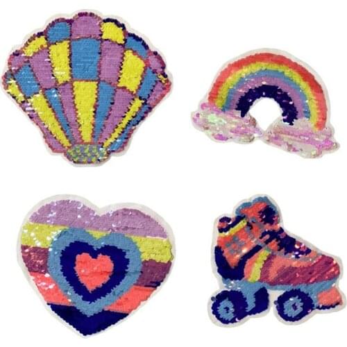 Sequins Beads Embroidered Sticker Sewing On Rainbow Love Shell Skates Paillette Appliques Childrens Garment Accessories