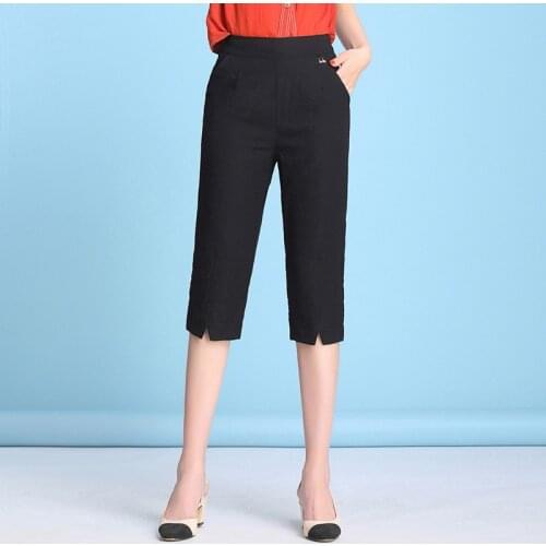 Casual Capri Pants Womens Summer Breeches Cotton and Linen Calf Length Trousers Loose Large Size Harem Pants for Female