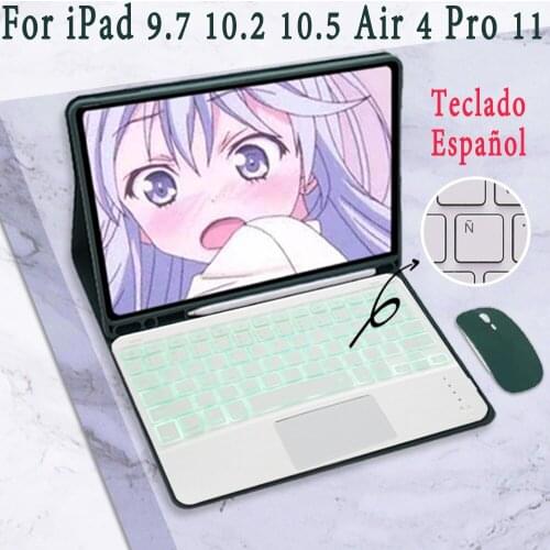 Backlight Touchpad Spanish Keyboard Case For iPad Air 2020 4 4th 10.2 8 8th 7 7th Air 2 2019 3 3rd Pro 10.5 11 9.7 2018 6th 5th